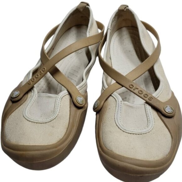 Crocs Slip On Celeste Tan Cream Canvas Size 10 Women's - Picture 1 of 13